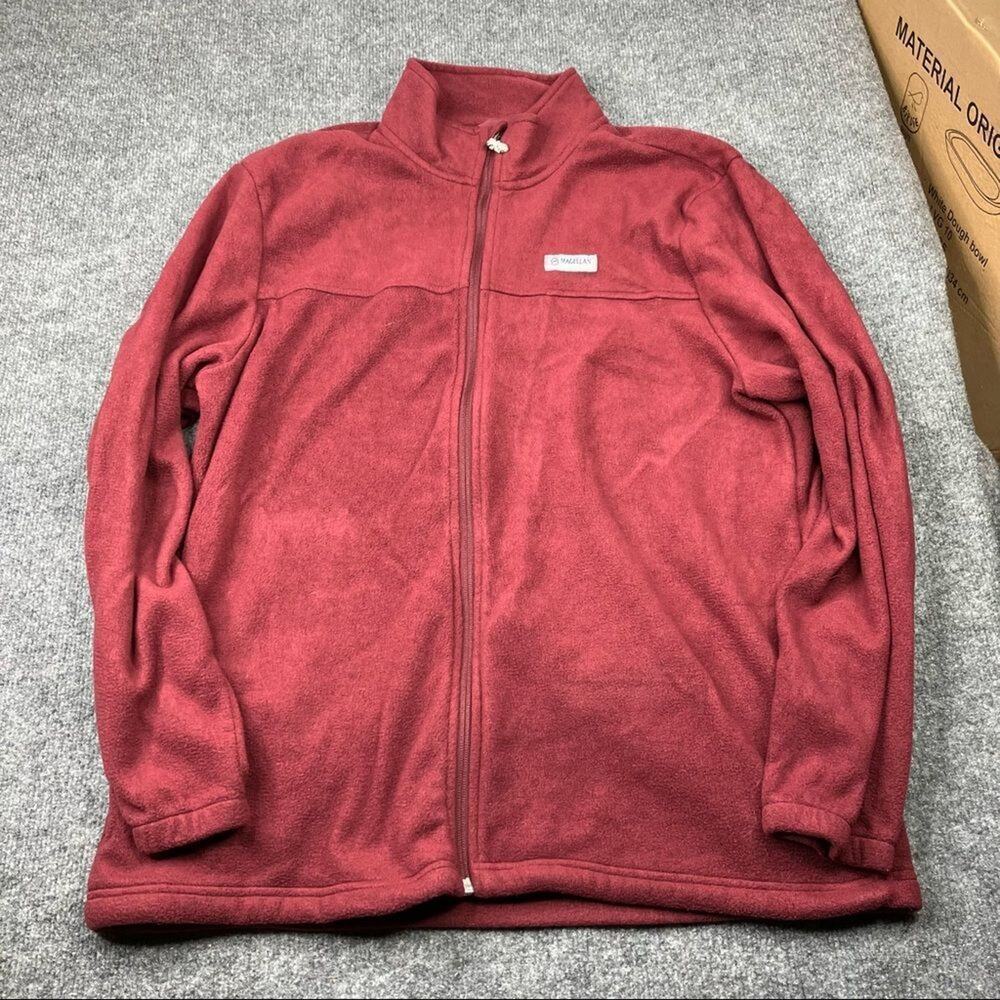 Magellan Fleece Jacket Mens XL Red Arctic Fleece Full Zip Mock Neck Outdoor